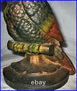 Antique # 85 Hubley Toy USA Cast Iron Parrot Bird Art Statue Sculpture Doorstop
