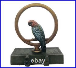 Antique 8 Bradley Hubbard Perched Parrot Bird Cast Iron Door Stop Original