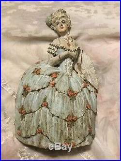 Antique 9-1/4 Cast Iron Doorstop-Victorian Lady In Hoop Skirt WithHand Fan