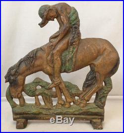 Antique ART DECO Era END of the TRAIL Old INDIAN & HORSE CAST IRON DOORSTOP