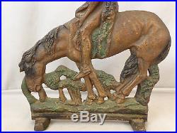 Antique ART DECO Era END of the TRAIL Old INDIAN & HORSE CAST IRON DOORSTOP