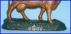 Antique Advertising Cow Cast Iron Figural Doorstop New Holland PA. Agricultural