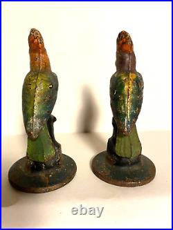 Antique Albany Foundry Cast Iron Parrot Pair Doorstops
