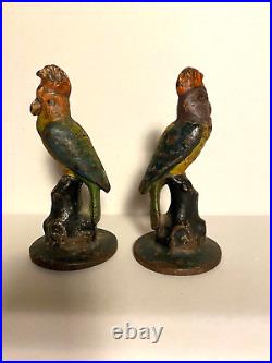 Antique Albany Foundry Cast Iron Parrot Pair Doorstops
