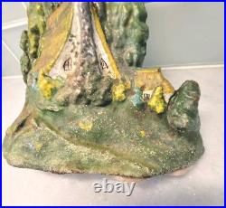 Antique Albany Foundry Cottage With Hollyhocks Cast Iron Doorstop, circa1920s Antique Albany Foundry Cottage With Hollyhocks Cast Iron Doorstop, circa1920s