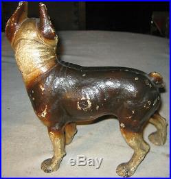 Antique Albany Foundry Heavy Cast Iron Boston Terrier Dog Statue Door Doorstop
