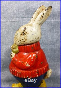 Antique Albany Foundry Rabbit In Sweater Eating Cabbage Cast Iron Doorstop
