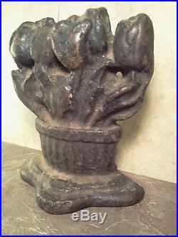Antique Albany RARE Tulip Flower Basket Black Cast Iron Door Stop Original