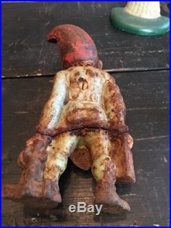 Antique All Original Hubley Gnome Elf With Keys Cast Iron Doorstop