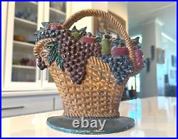 Antique Americana Cast Iron Decorative Doorstop Grape Pear Apple Fruit Basket