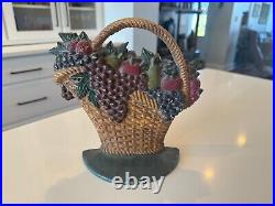 Antique Americana Cast Iron Decorative Doorstop Grape Pear Apple Fruit Basket