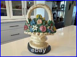 Antique Americana Cast Iron Decorative Doorstop White Flower Basket Antique Americana Cast Iron Decorative Doorstop White Flower Basket