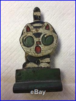 Antique Art Deco Cast Iron Hubley Whimsical Cat Child's Doorstop Best Old Paint