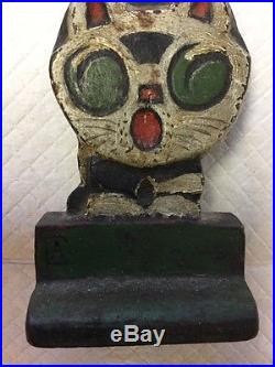 Antique Art Deco Cast Iron Hubley Whimsical Cat Child's Doorstop Best Old Paint