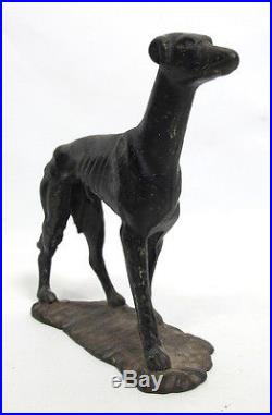 Antique Art Deco Cold Painted Cast Iron Figural Female Greyhound Doorstop yqz