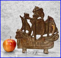 Antique Arts & Crafts Cast Iron Spanish Galleon Ship Doorstop