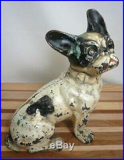 Antique Authentic Hubley Cast Iron French Bulldog Doorstop with Original Paint