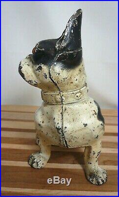 Antique Authentic Hubley Cast Iron French Bulldog Doorstop with Original Paint