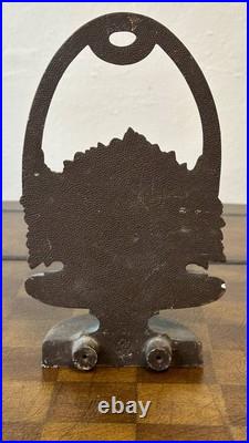 Antique B&H Cast Iron Floral Basket Doorstop 8.5 Tall Original Paint USA