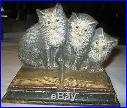 Antique B&h Bradley Hubbard USA Cast Iron Cat Statue Scupture Toy Book Doorstop
