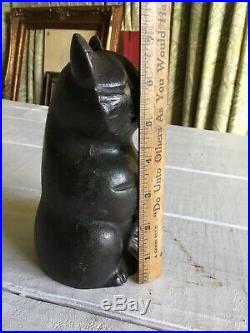 Antique Black Cat Doorstop Cast Iron Albany Foundry Stamped 1245 Green Eyes