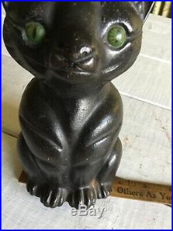 Antique Black Cat Doorstop Cast Iron Albany Foundry Stamped 1245 Green Eyes
