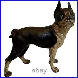 Antique Black & White Cast Iron Boston Terrier Doorstop Early 1900s