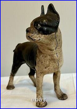 Antique Black & White Cast Iron Boston Terrier Doorstop Early 1900s