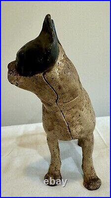 Antique Black & White Cast Iron Boston Terrier Doorstop Early 1900s