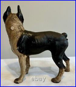 Antique Black & White Cast Iron Boston Terrier Doorstop Early 1900s