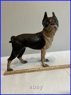 Antique Black & White Cast Iron Boston Terrier Doorstop Early 1900s
