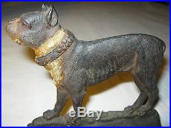 Antique Bradley Hubbard Cast Iron Boston Terrier Dog Bookend Doorstop Art Statue