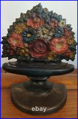 Antique Bradley & Hubbard Cast Iron Bouquet Doorstop, Urn of Mixed Flowers