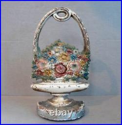 Antique Bradley & Hubbard Cast Iron Doorstop Flower Basket