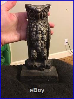 Antique Bradley Hubbard Cast Iron Owl Tree Stump Art Statue Sculpture Doorstop