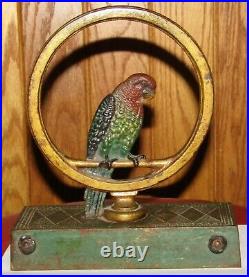 Antique Bradley & Hubbard Colorful Parrot Bird Cast Iron Doorstop #7814
