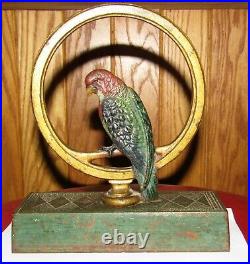 Antique Bradley & Hubbard Colorful Parrot Bird Cast Iron Doorstop #7814