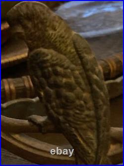 Antique Bradley Hubbard Parrot Parakeet On A Ring Swing Cast Iron Doorstop