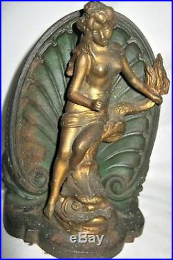 Antique Bradley Hubbard Sea Lady Cast Iron Mermaid Art Statue Bookend Doorstop