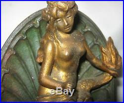 Antique Bradley Hubbard Sea Lady Cast Iron Mermaid Art Statue Bookend Doorstop