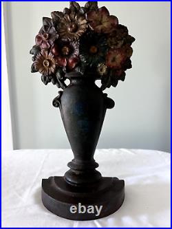 Antique Bradley & Hubbard Tall Urn with Flowers Cast Iron Door Stop