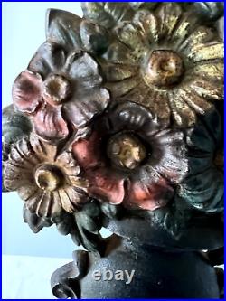 Antique Bradley & Hubbard Tall Urn with Flowers Cast Iron Door Stop