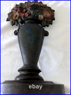 Antique Bradley & Hubbard Tall Urn with Flowers Cast Iron Door Stop