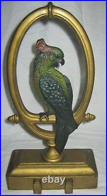 Antique Bradley Hubbard USA Parrot Bird Gold Art Statue Cast Iron Doorstop B&h