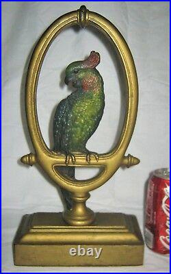 Antique Bradley Hubbard USA Parrot Bird Gold Art Statue Cast Iron Doorstop B&h
