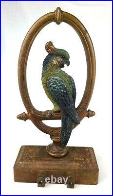 Antique Bradley Hubbard USA Parrot Paint Bird Art Statue Cast Iron Doorstop B&H Antique Bradley Hubbard USA Parrot Paint Bird Art Statue Cast Iron Doorstop B&H