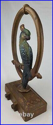 Antique Bradley Hubbard USA Parrot Paint Bird Art Statue Cast Iron Doorstop B&H Antique Bradley Hubbard USA Parrot Paint Bird Art Statue Cast Iron Doorstop B&H