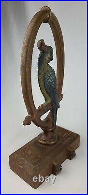 Antique Bradley Hubbard USA Parrot Paint Bird Art Statue Cast Iron Doorstop B&H Antique Bradley Hubbard USA Parrot Paint Bird Art Statue Cast Iron Doorstop B&H