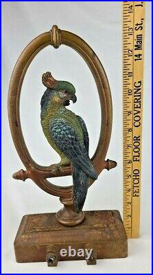 Antique Bradley Hubbard USA Parrot Paint Bird Art Statue Cast Iron Doorstop B&H Antique Bradley Hubbard USA Parrot Paint Bird Art Statue Cast Iron Doorstop B&H
