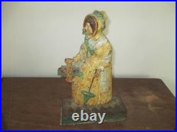 Antique Bradley Hubbard Victorian Garden Statue Lady Art Cast Iron Doorstop 7796